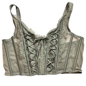 Victoria’s Secret Lace Up Corset Bustier Blue Green Lace Trim Large